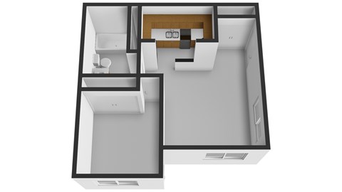 Floor plan for 1 bed, 1 bath, 500 sqft